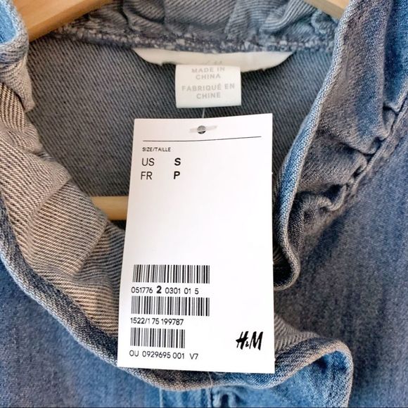 H&M Denim Ruffle Button Up Blouse - Picture 6 of 8
